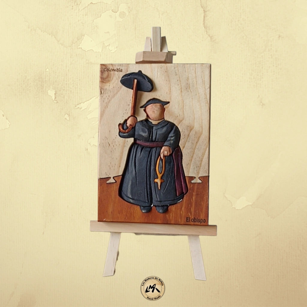 Botero Bishop Wood Art on Easel
