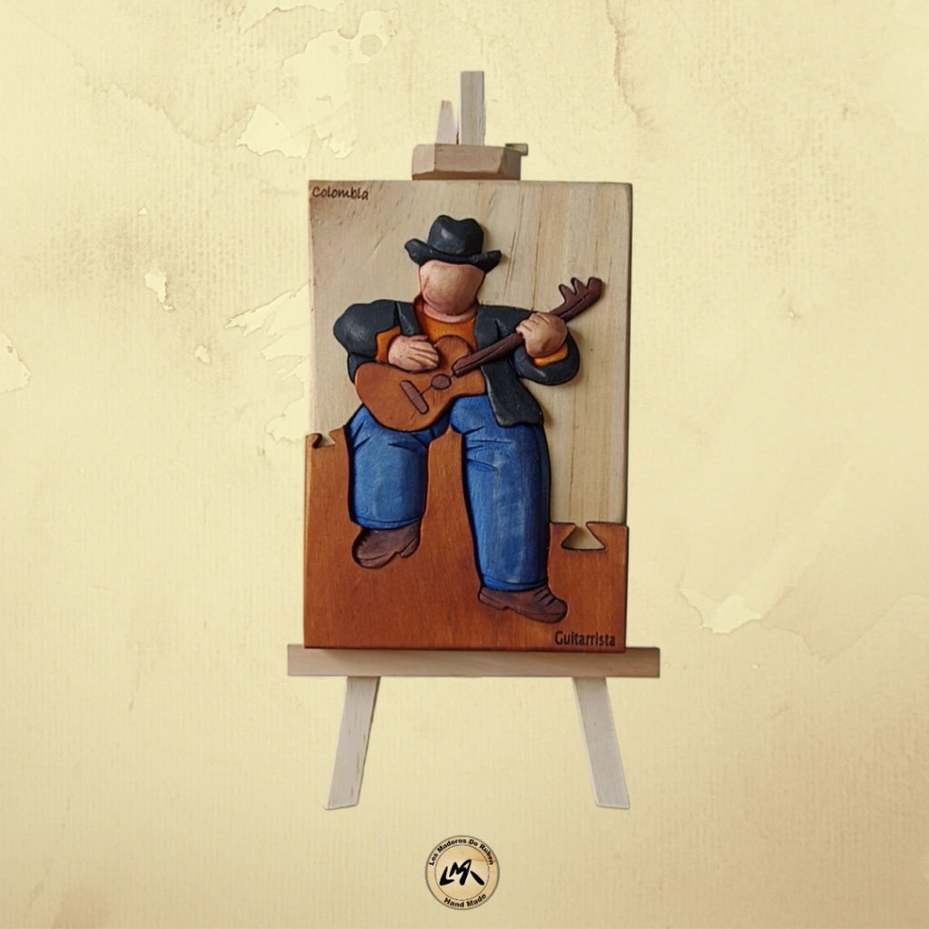 Botero Guitarist Wood Art on Easel