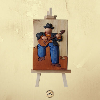 Botero Guitarist Wood Art on Easel