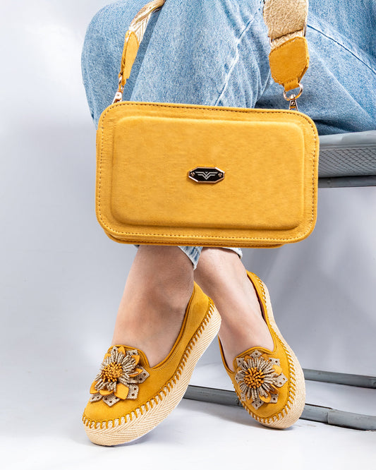 Flower Mustard Shoes & Crossbody Bag Set by Pontiak