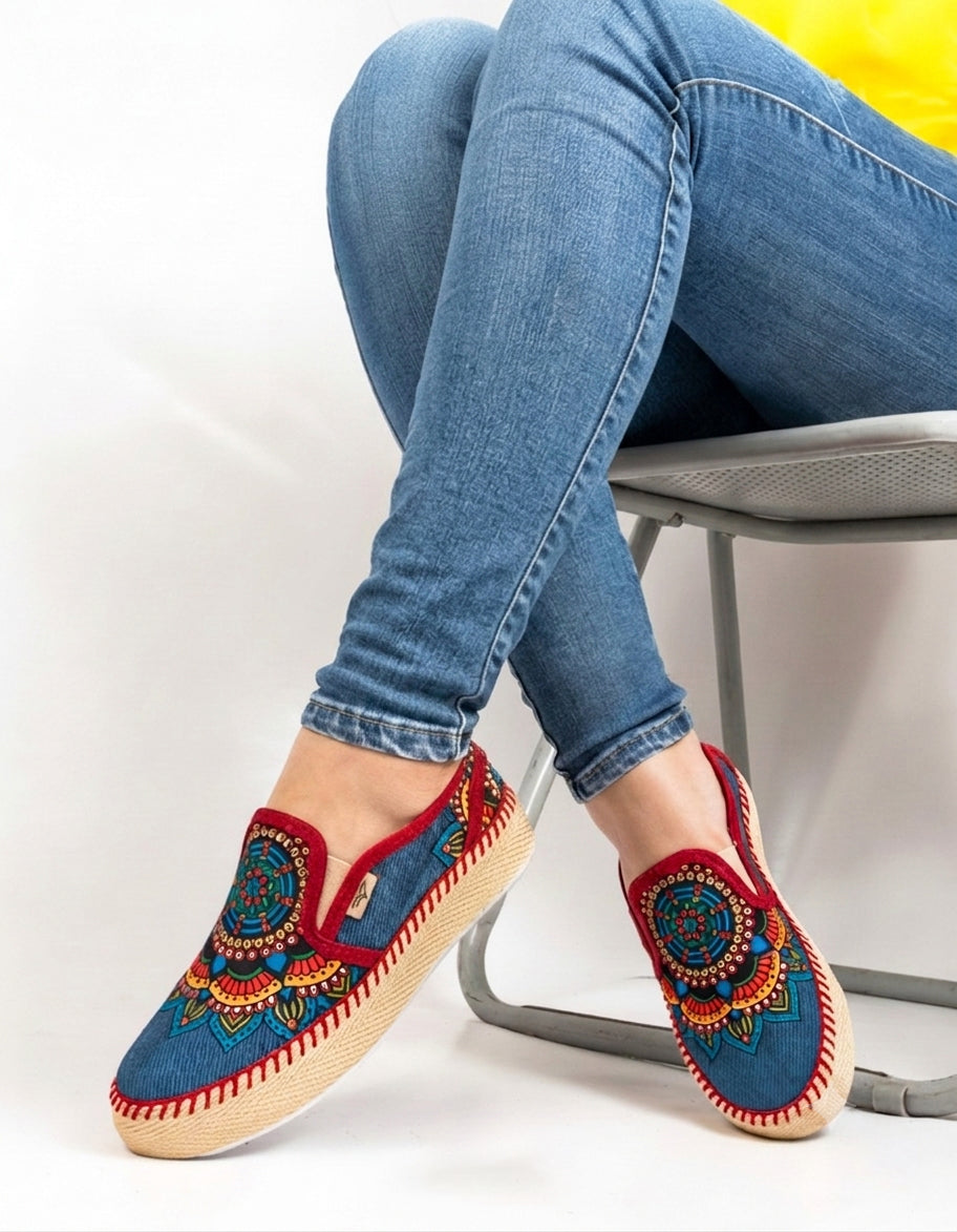 Yoki Denim x Red Slip-On Espadrille Sneakers by Pontiak