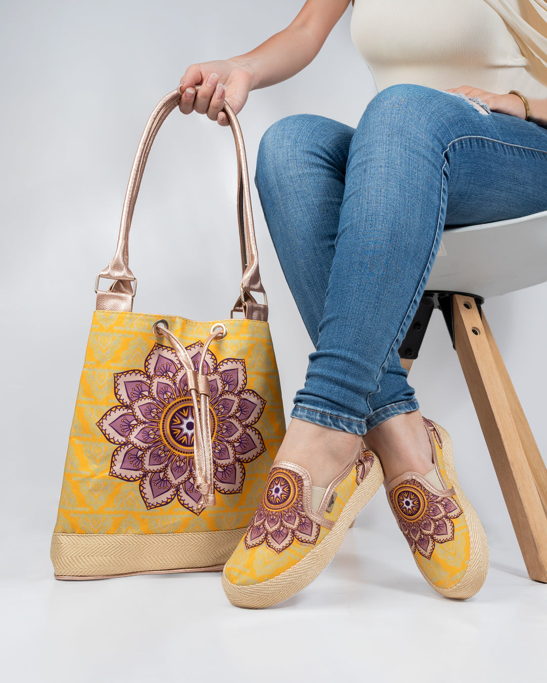 Taiyari Mustard Shoes & Handbag Set by Pontiak