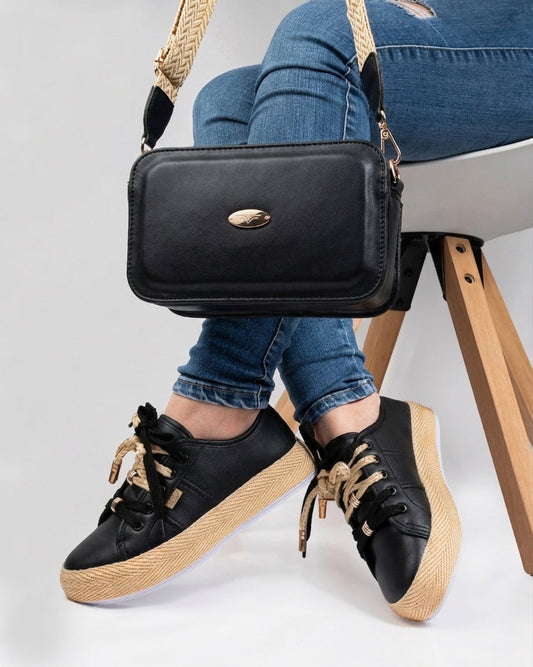 Colonial Black Shoes & Crossbody Bag Set by Pontiak