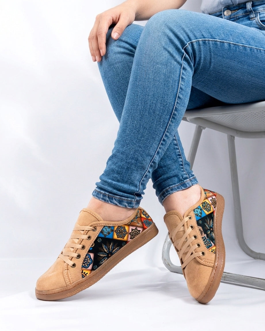 Mosaic Sand Lace-Up Espadrille Sneakers by Pontiak