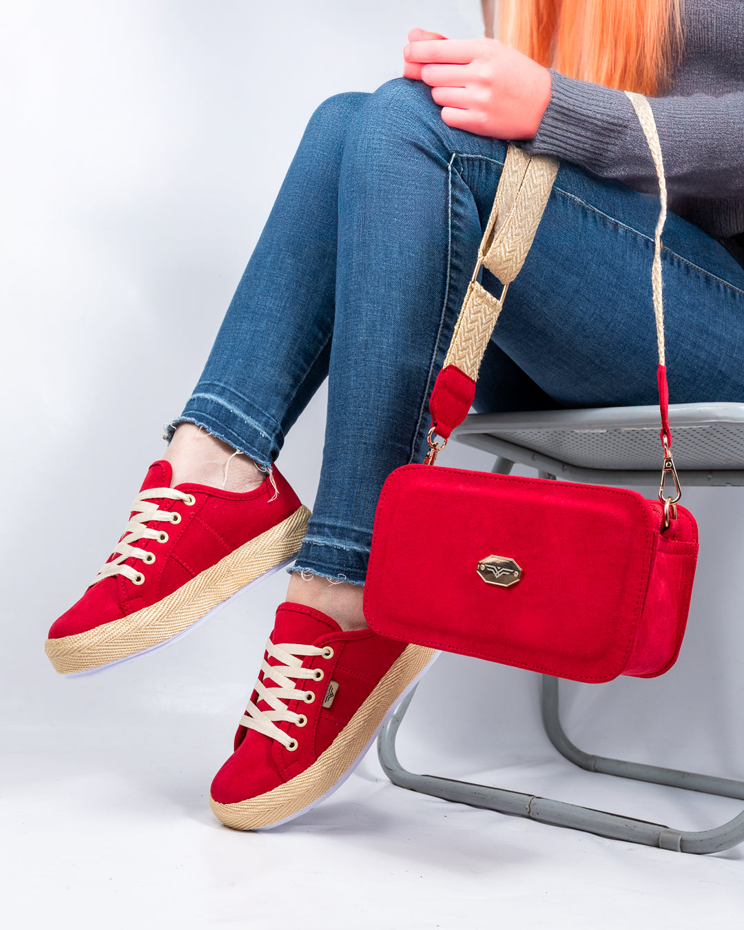 Red Shoes & Crossbody Bag Set by Pontiak