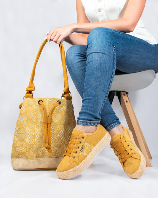 Mustard Shoes & Handbag Set by Pontiak