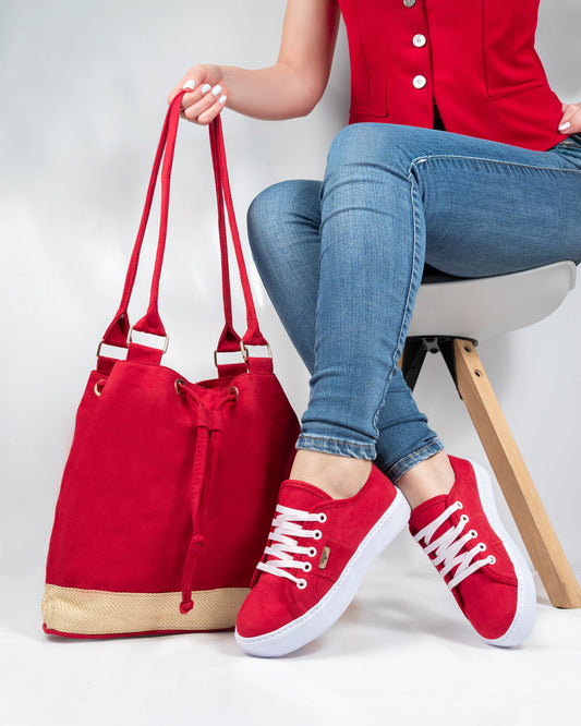 Red Shoes & Handbag Set by Pontiak