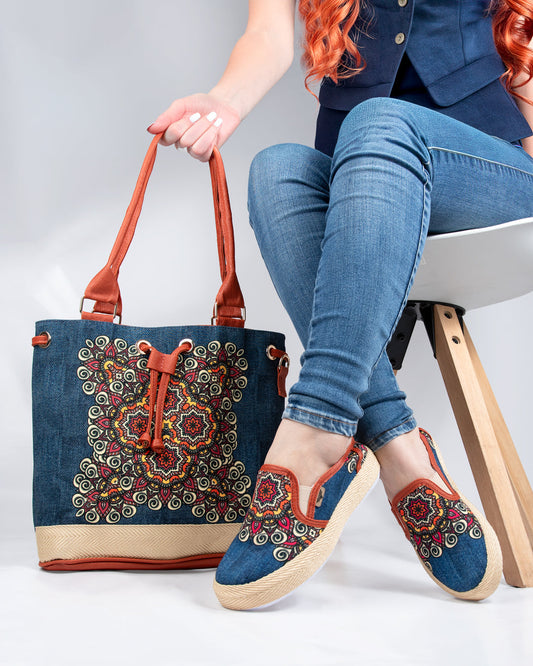 Terra Tiwa Denim Shoes & Handbag Set by Pontiak