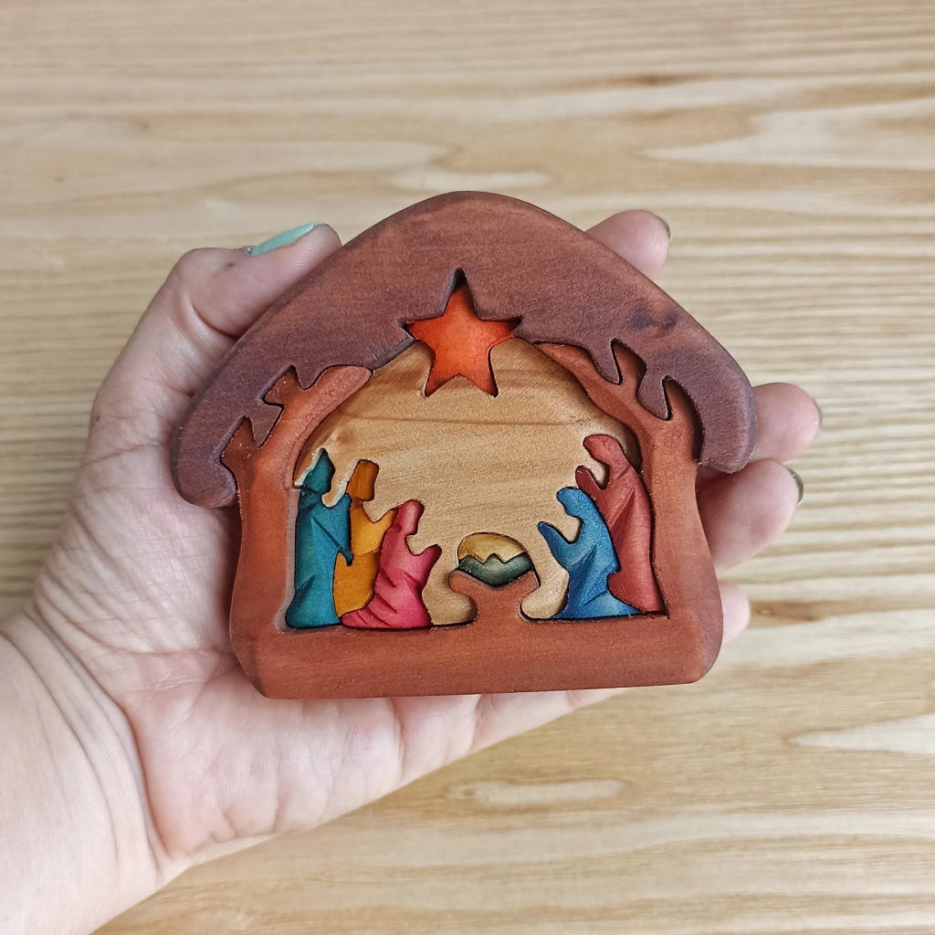 Complete with Three Kings Wooden Nativity Scene