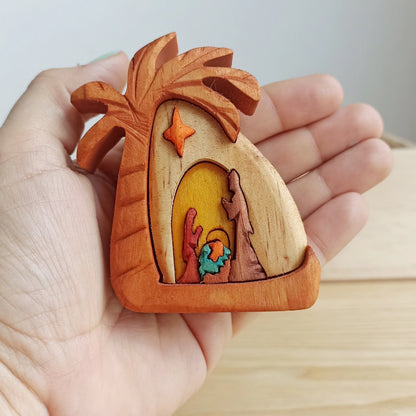 Palm Tree Wooden Nativity Scene