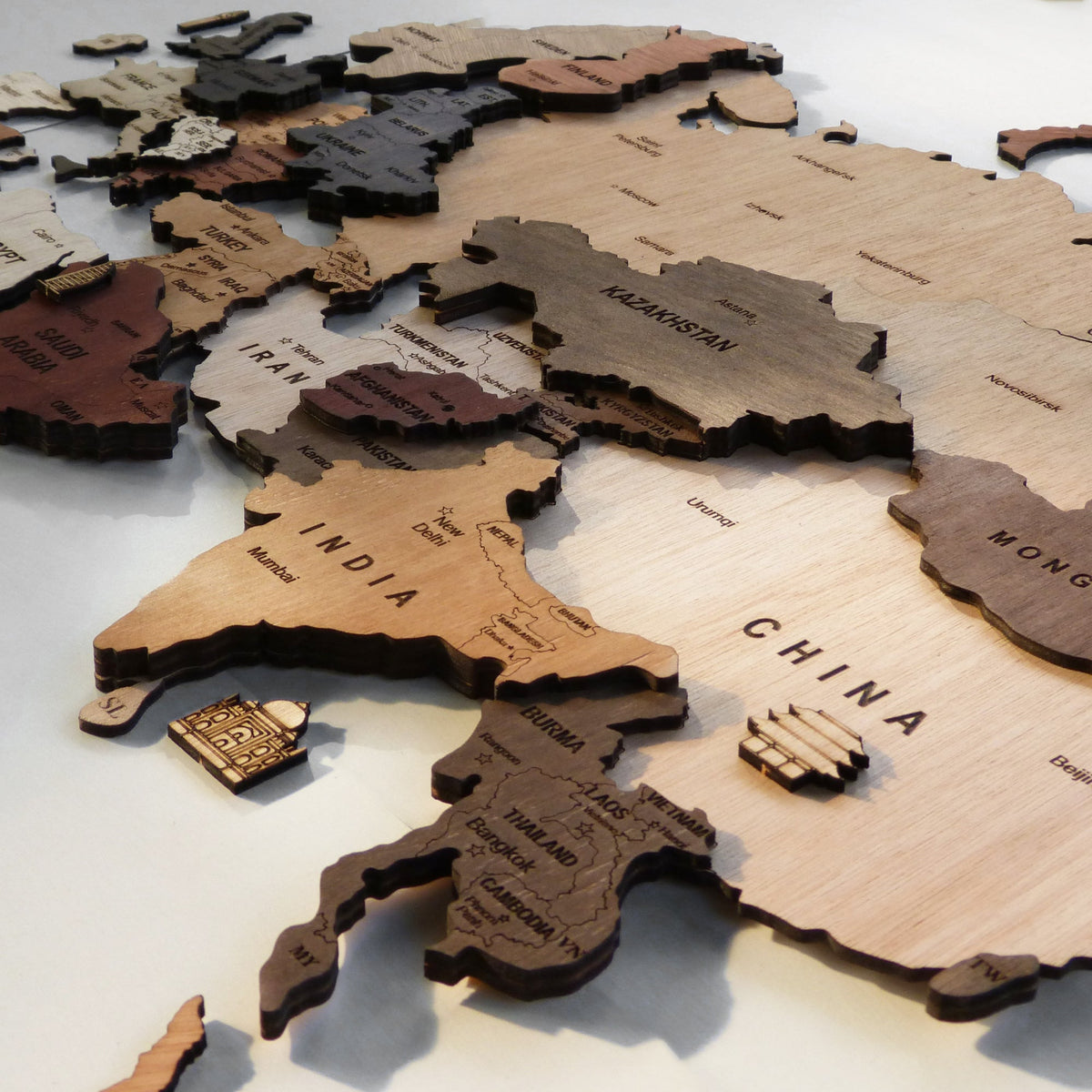 3D Wooden World Map Wall Art – Handmade Multilayer Travel Map