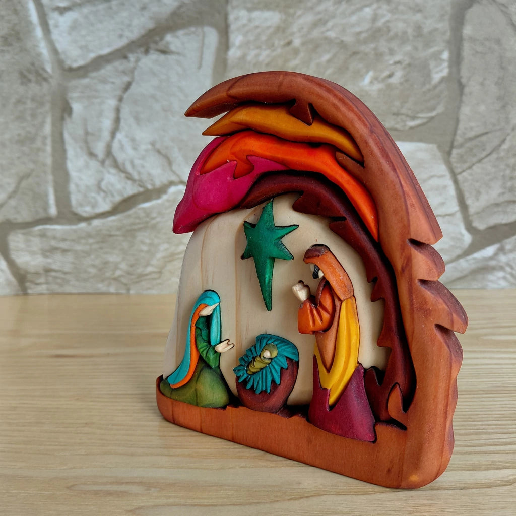 Grotto Wooden Nativity Scene