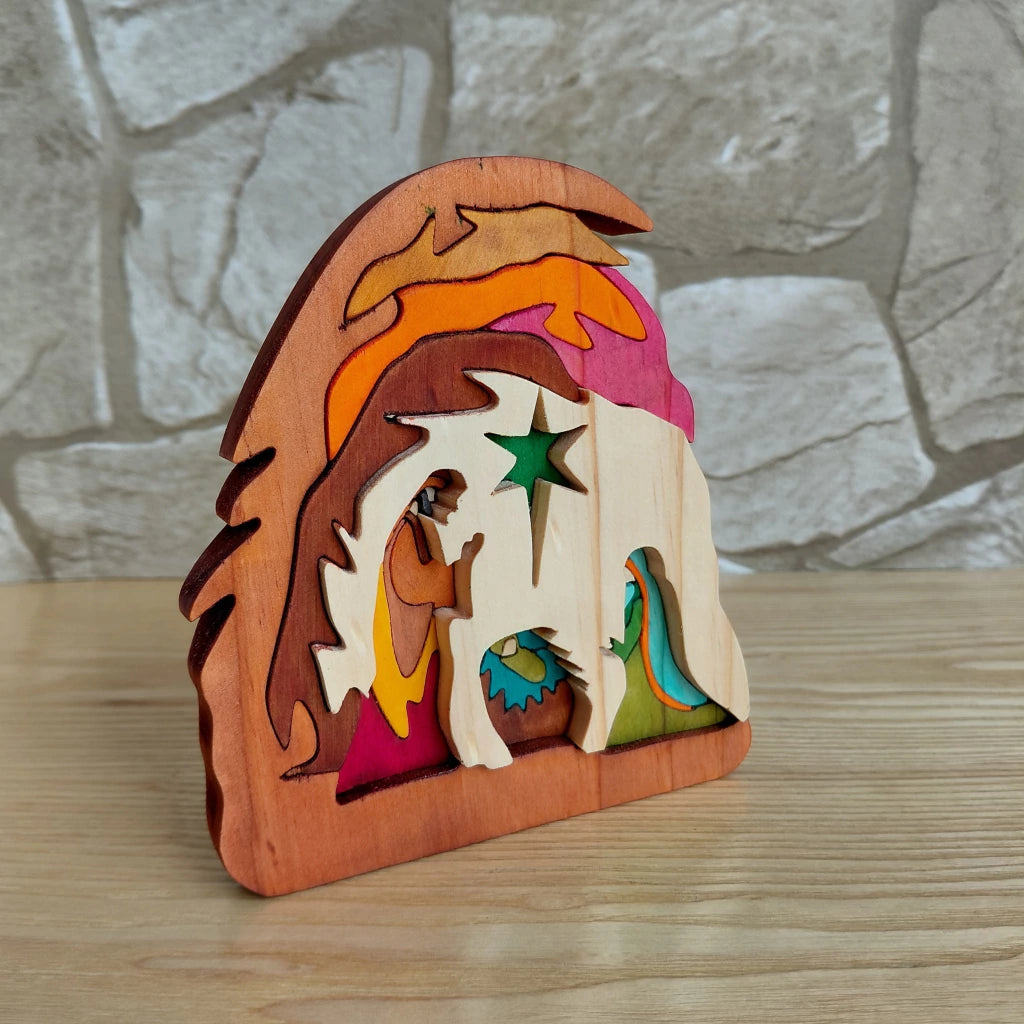 Grotto Wooden Nativity Scene