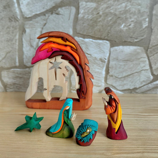 Grotto Wooden Nativity Scene