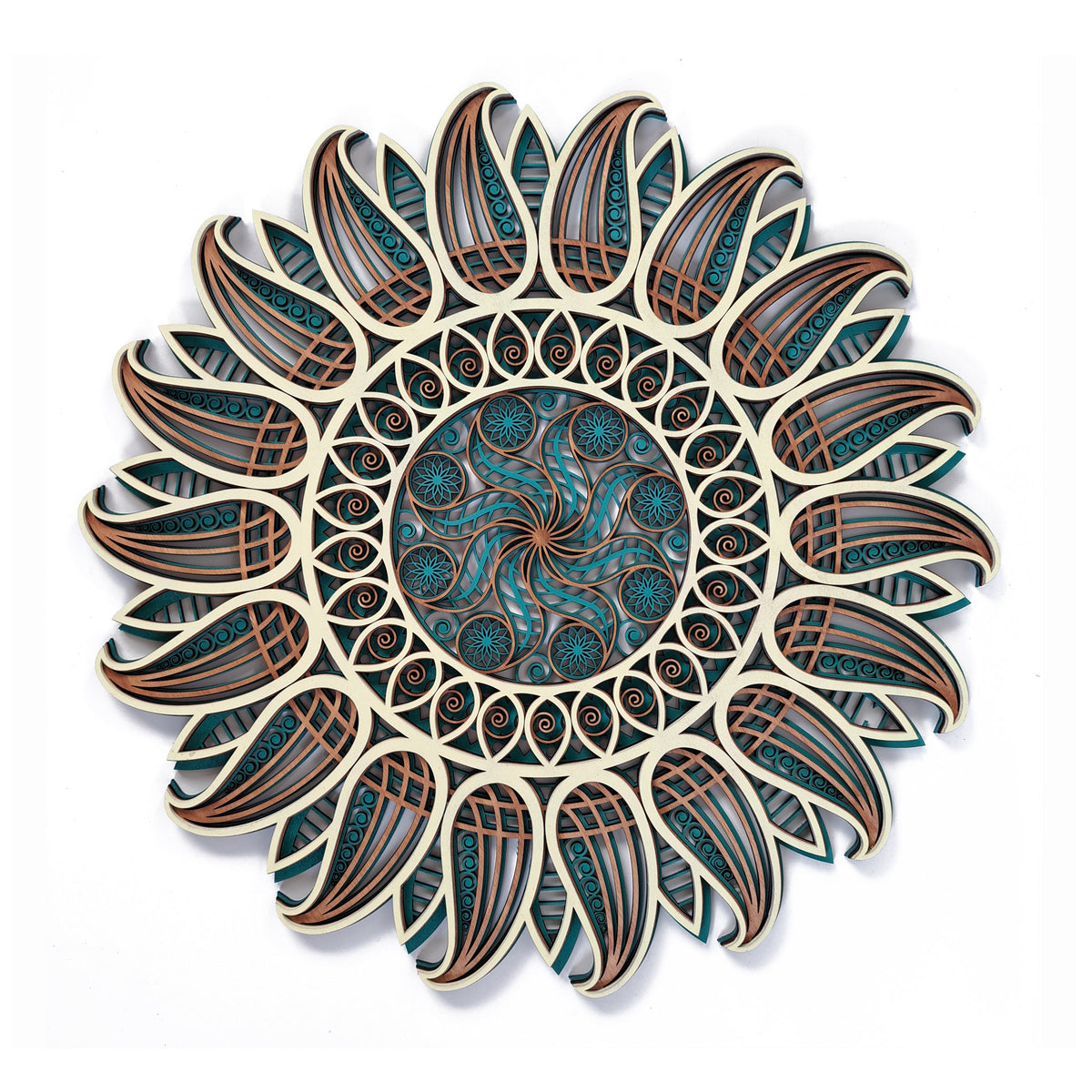 Sun Mandala Wooden Wall Art – Multilayer 60 cm Decor