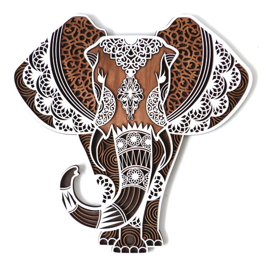 Elephant Mandala Wooden Wall Art – 90 x 90 cm Decor