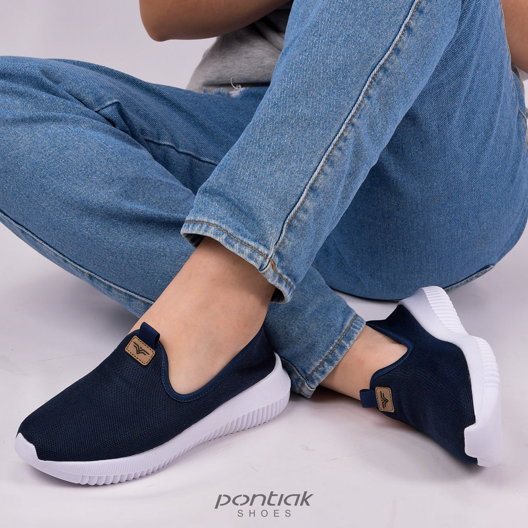 Mesh Navy Blue Slip-On Espadrille Sneakers by Pontiak