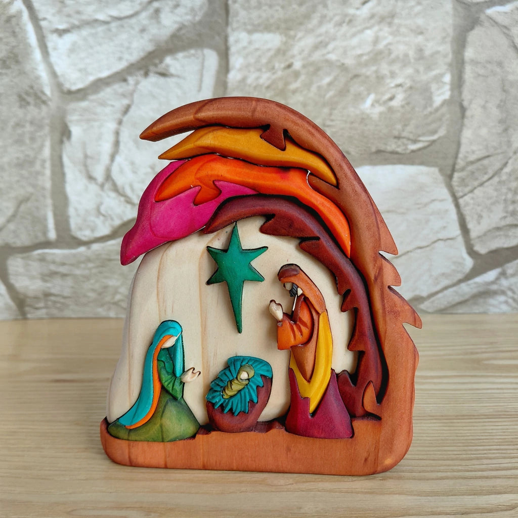 Grotto Wooden Nativity Scene