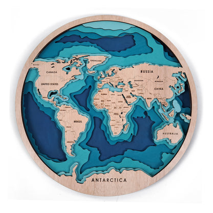 Multilayer Wooden World Globe Wall Art – 3D Layered Decor