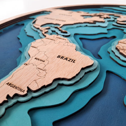 Multilayer Wooden World Globe Wall Art – 3D Layered Decor