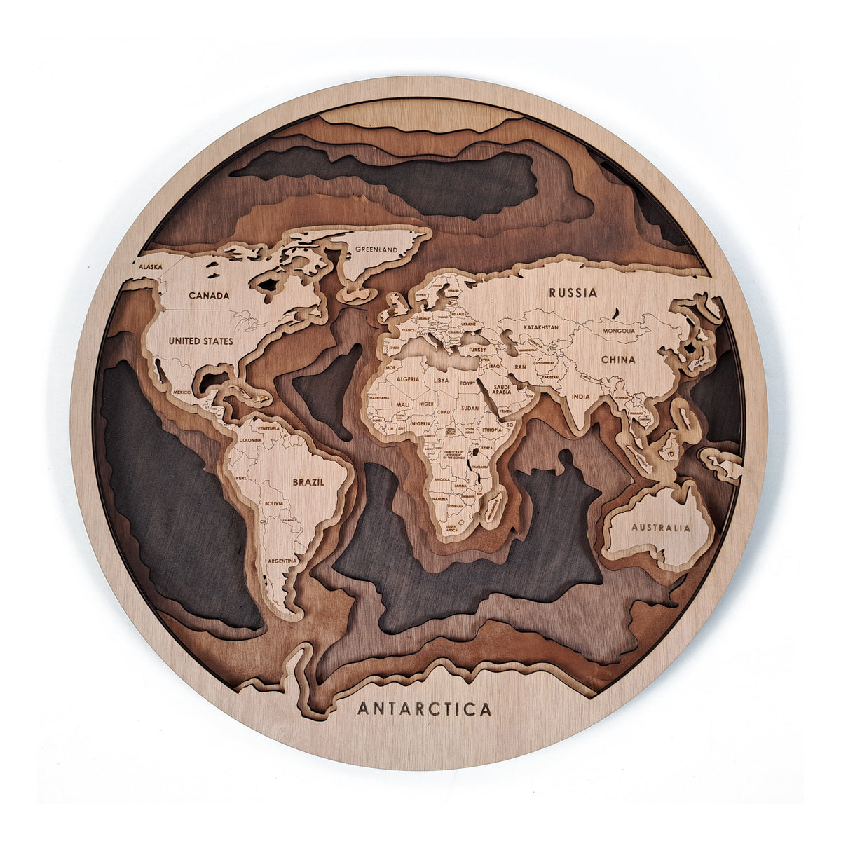 Multilayer Wooden World Globe Wall Art – 3D Layered Decor
