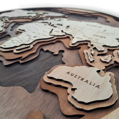 Multilayer Wooden World Globe Wall Art – 3D Layered Decor