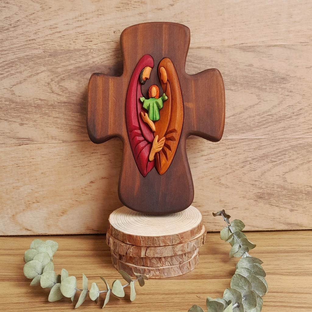 Holy Family Wooden Wall Crucifix
