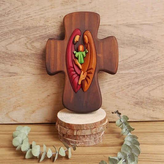 Holy Family Wooden Wall Crucifix