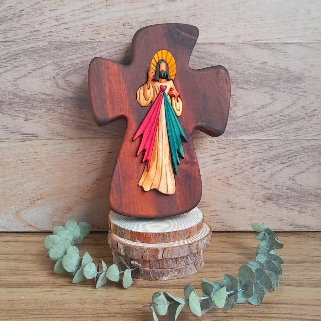 Divine Mercy Wooden Wall Crucifix