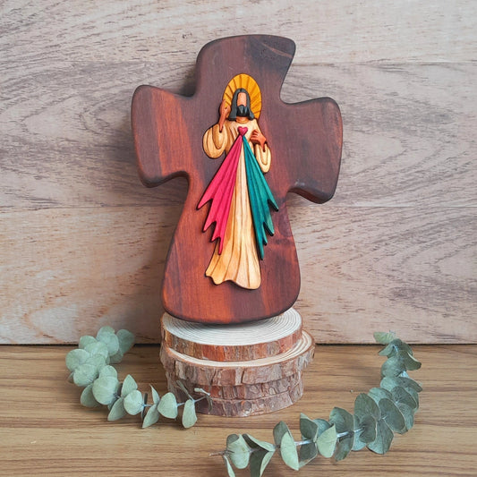 Divine Mercy Wooden Wall Crucifix