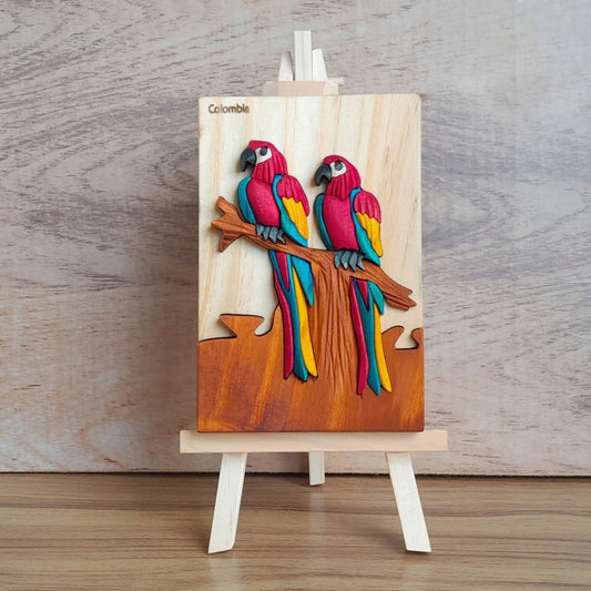 Macaws Wood Art on Easel