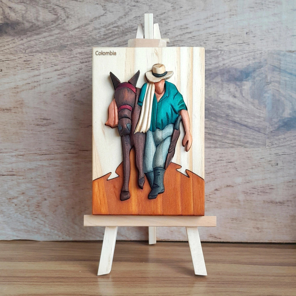Arriero "The Return" Wood Art on Easel