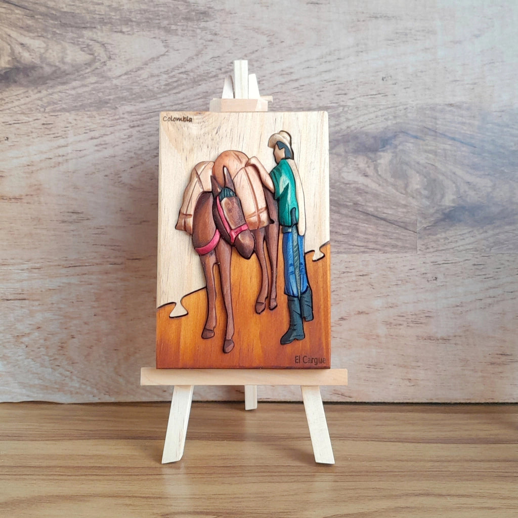 Arriero "Loading Up" Wood Art on Easel