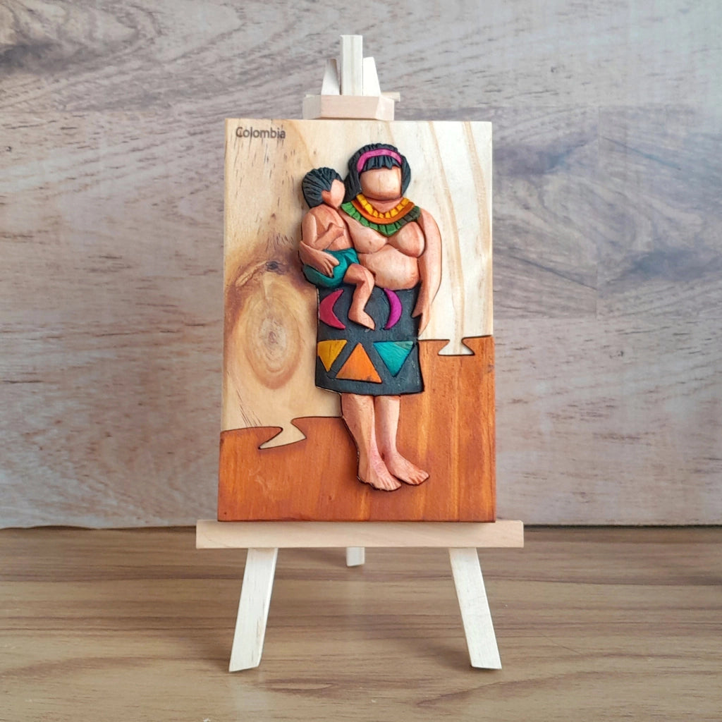 Embera Woman Wood Art on Easel