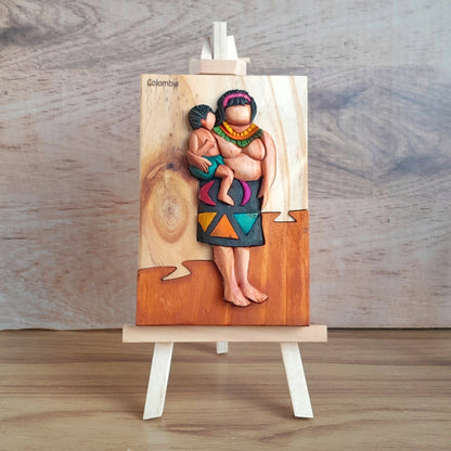Embera Woman Wood Art on Easel