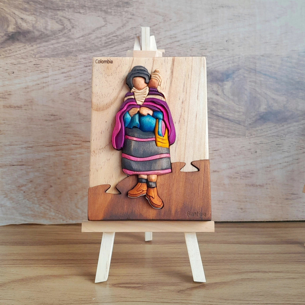 Guambiana Woman Wood Art on Easel