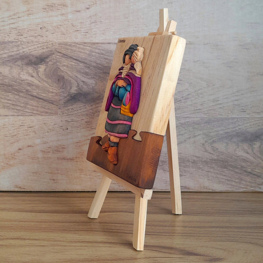 Guambiana Woman Wood Art on Easel
