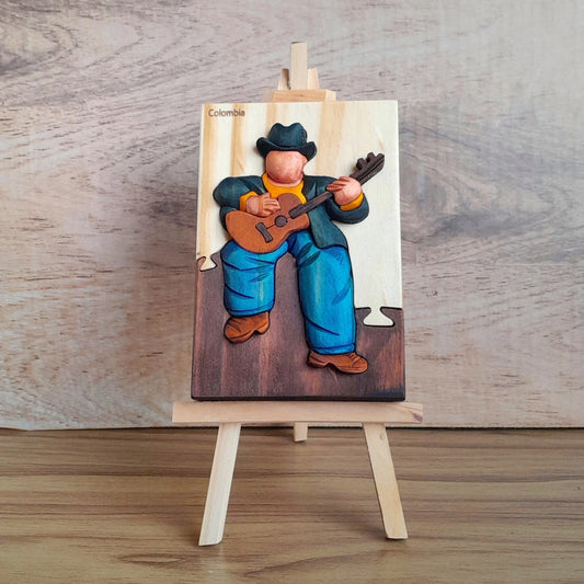 Botero Guitarist Wood Art on Easel