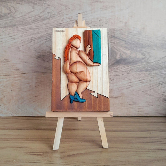 Botero "At the Window" Wood Art on Easel