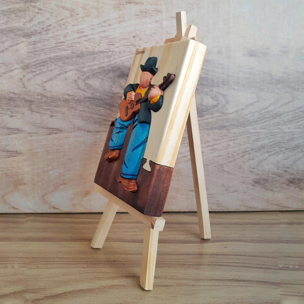 Botero Guitarist Wood Art on Easel