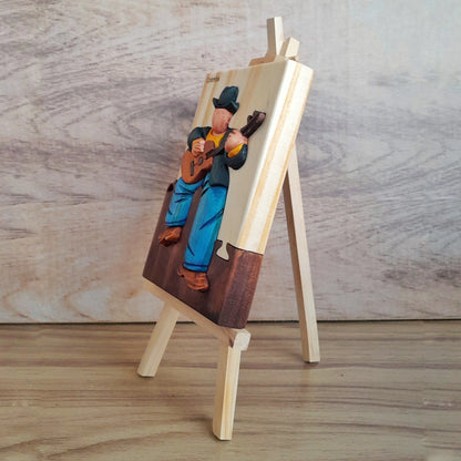 Botero Guitarist Wood Art on Easel