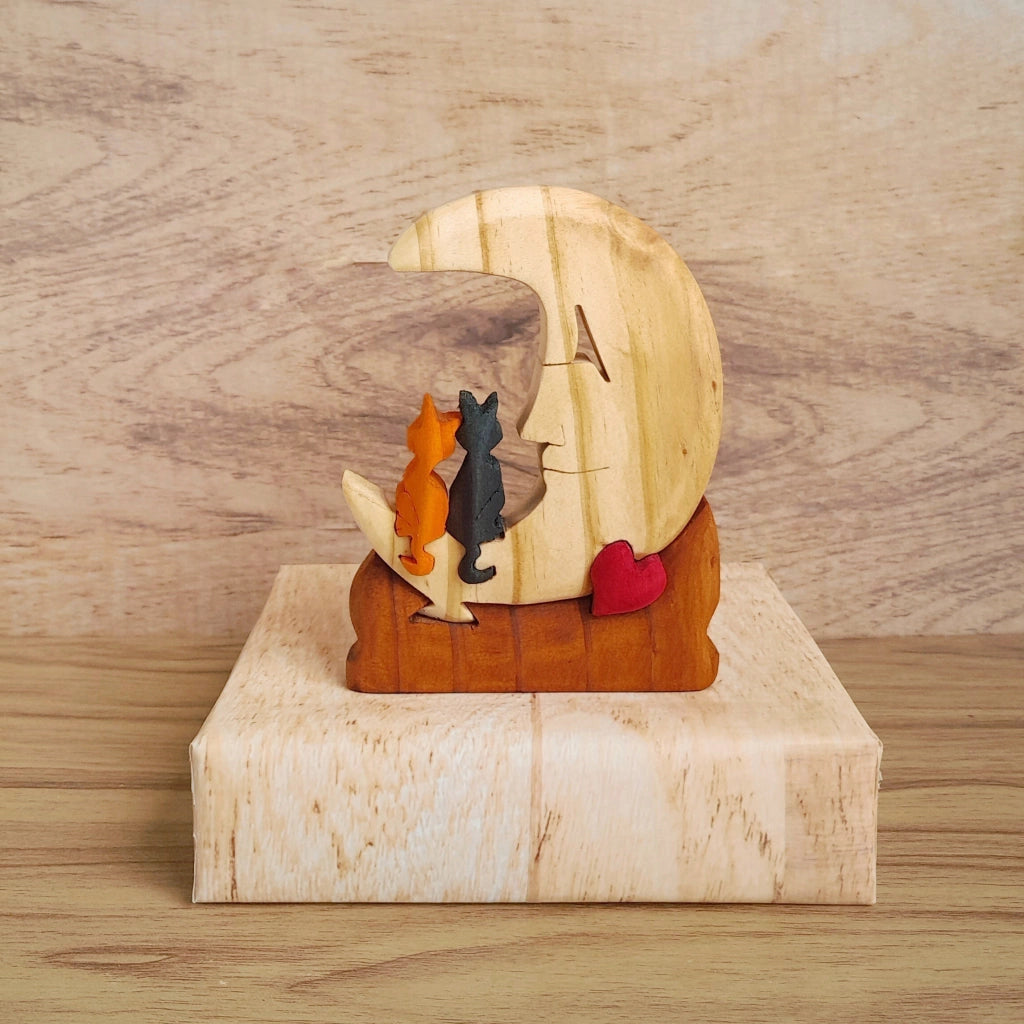 Cats on the Moon Wood Art