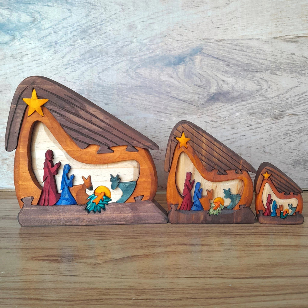 Mushroom Wooden Nativity Scene