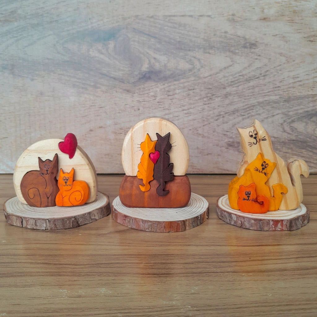Three Mini Cats Wood Art