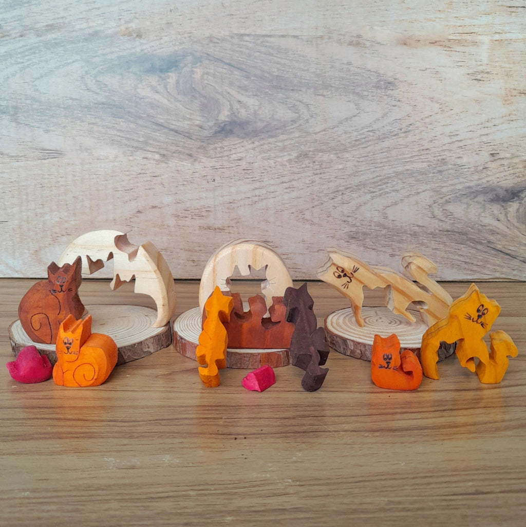 Three Mini Cats Wood Art