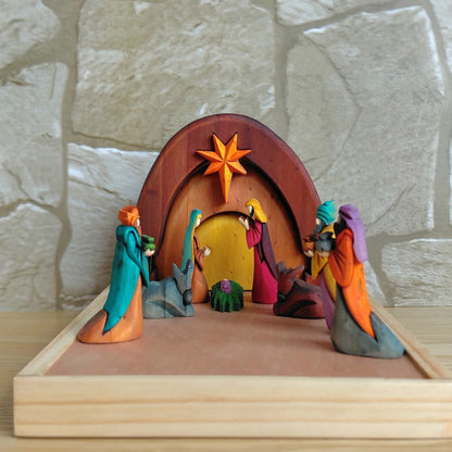 Deluxe 3D Wooden Nativity Set with Sliding-Lid Wooden Case