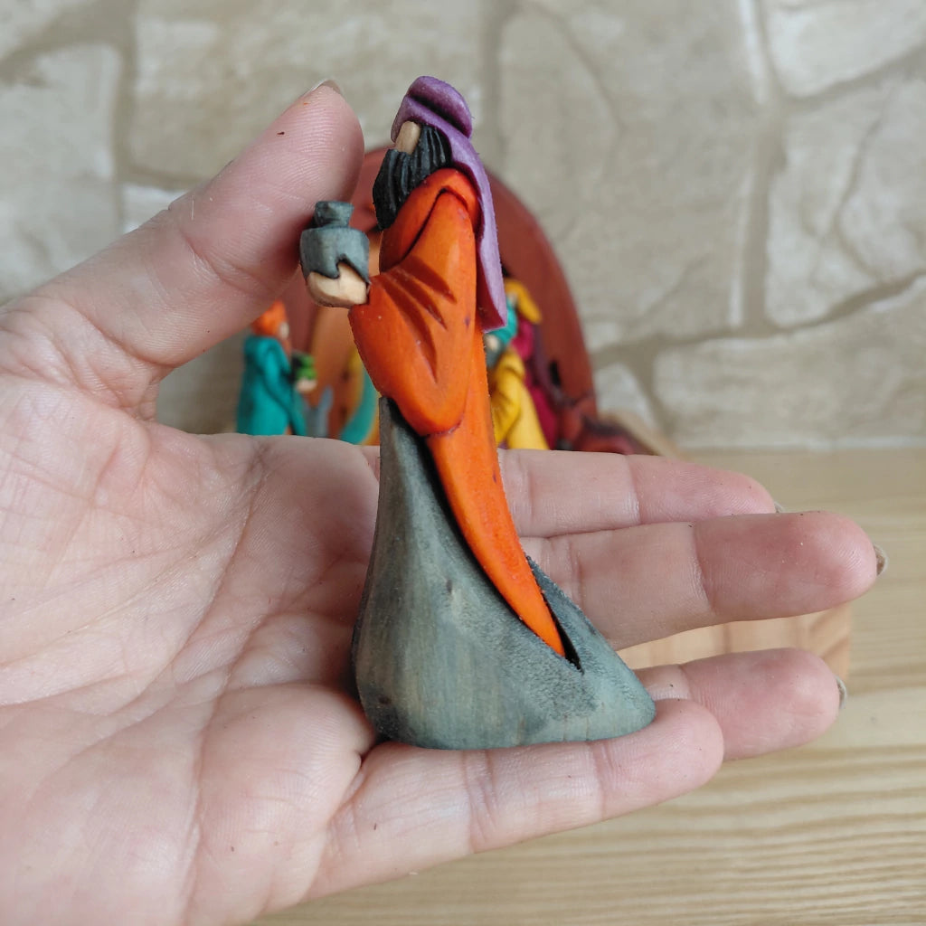 Deluxe 3D Wooden Nativity Set with Sliding-Lid Wooden Case