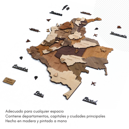 Wooden Map of Colombia Wall Art – Handcrafted 3D Decor