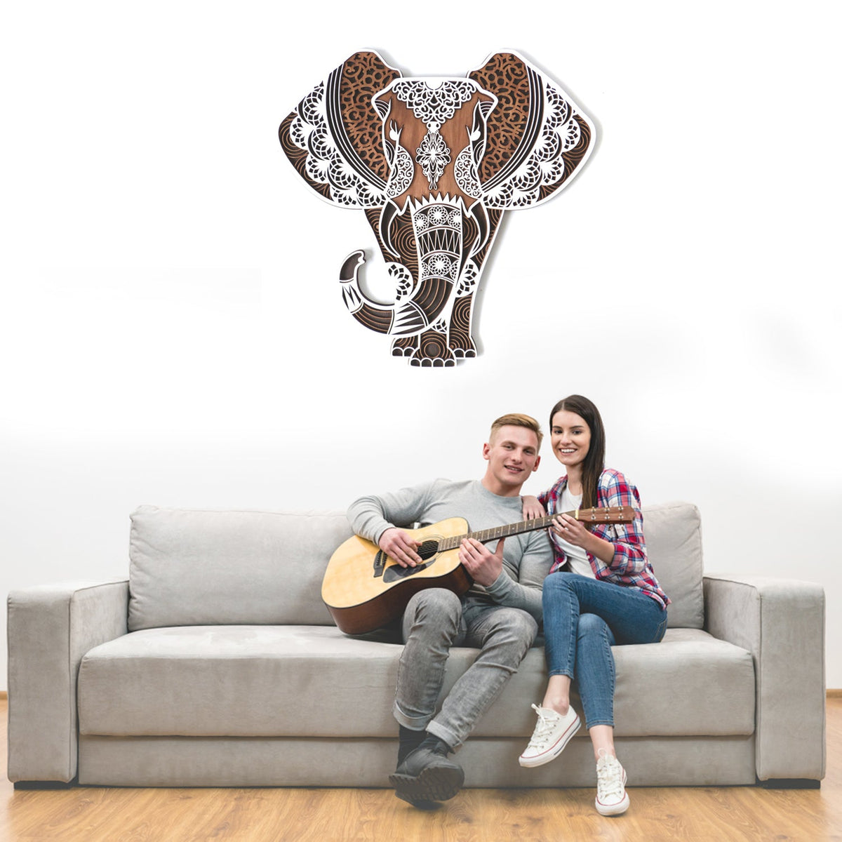 Elephant Mandala Wooden Wall Art – 90 x 90 cm Decor