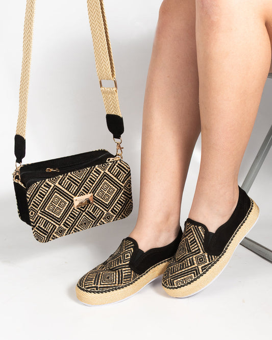 Diamond Black Shoes & Crossbody Bag Set by Pontiak